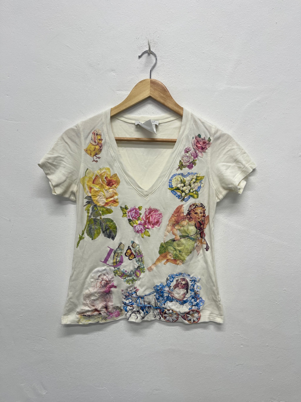 Fabulous Christian Dior angels Vintage T-Shirt Uk14 Cream KW605
