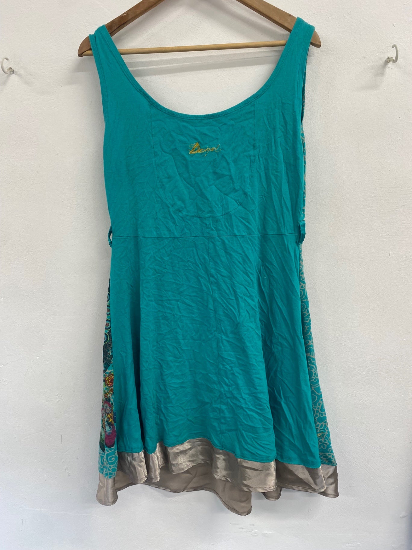 Stunning Desigual green boho floral dress jersey fabric XL KW605