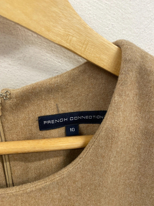 French Connection Elegant Tan Wool Blend Sheath Dress UK 10 AG006