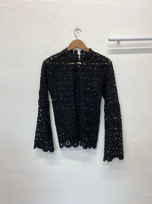 Fabulous High Neck broderie black overtop Uk12 boho vibes MB001