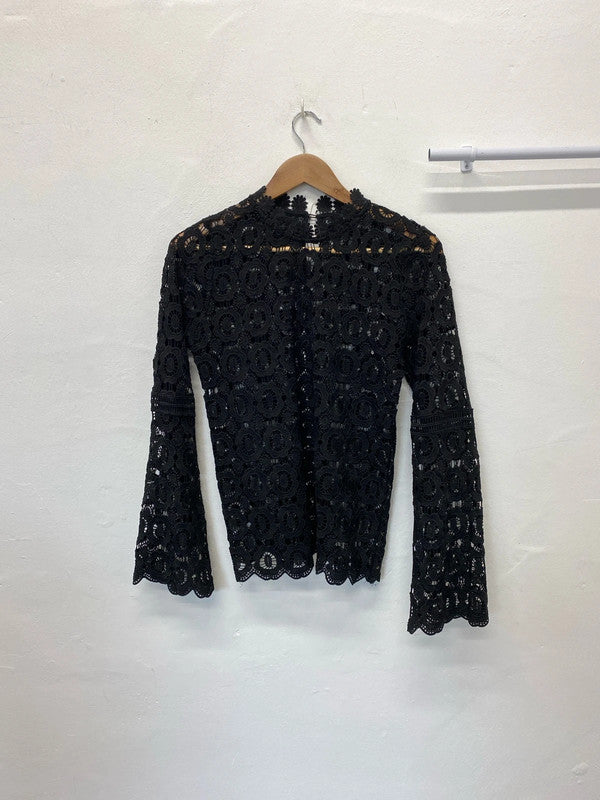 Fabulous High Neck broderie black overtop Uk12 boho vibes MB001