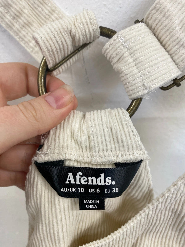 Afends Chic Cream Corduroy Pinafore Mini Dress UK 10 CJ001