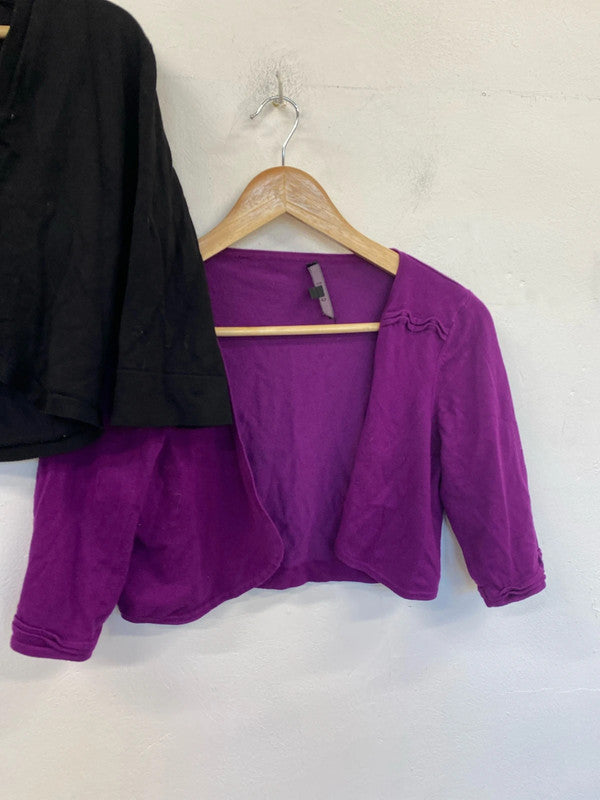 Fabulous duo of Bolero cardigans Coast UkL purple / black #8 KM005
