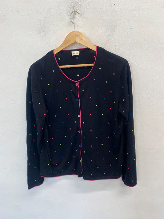 Lovely viyella black multicolour spotted cotton cardigan UK 8 CN001