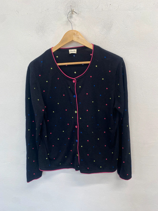 Lovely viyella black multicolour spotted cotton cardigan UK 8 CN001