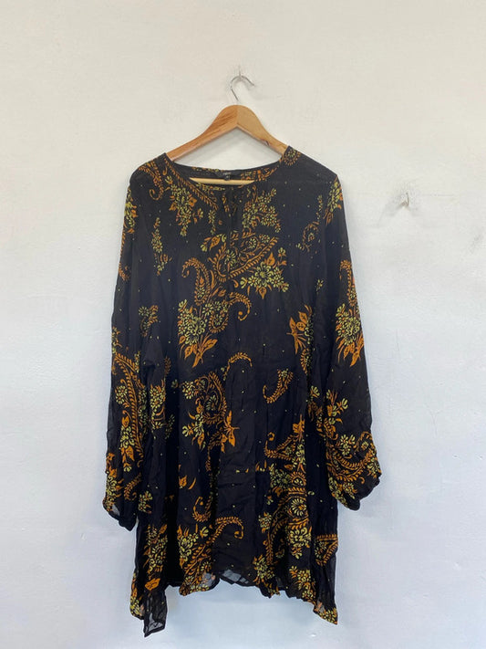 Next Fabulous Sheer Black & Tan Paisley Smock Dress UK 26 IM001