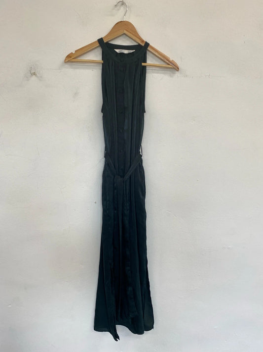 Zara Gorgeous Emerald Green Satin Midi Dress Size M MB001