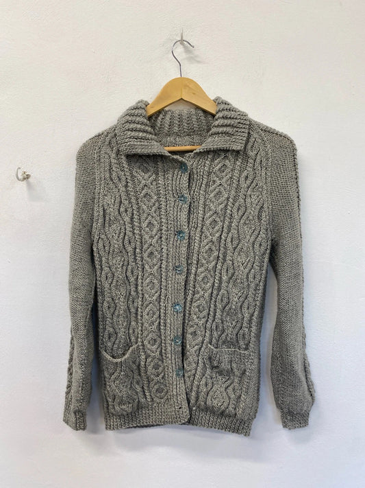 Stunning grey knit collared cardigan uk8-10 KD001