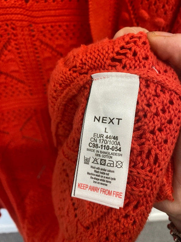 Fabulous Tangerine Red crochet knit cardigan UkL 14-16 super soft LG004