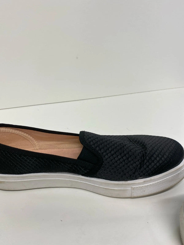 Fabulous Topshop Black faux snakeskin flat form pumps Uk5 ED001