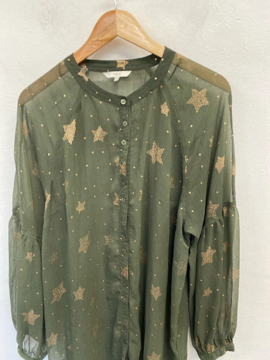 Lovely next semi sheer khaki star blouse UK 20 RM002