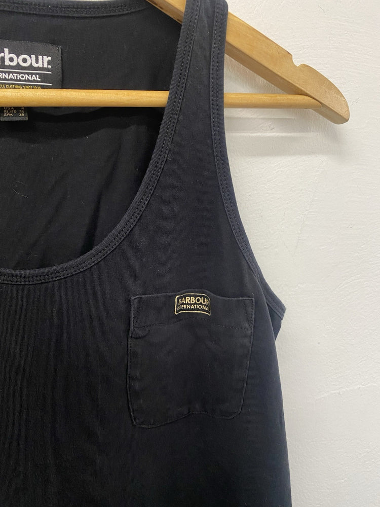 BARBOUR INTERNATIONAL QUALIFY Dress - UK8 Cinch Waist Black Vest T-shirt FE001