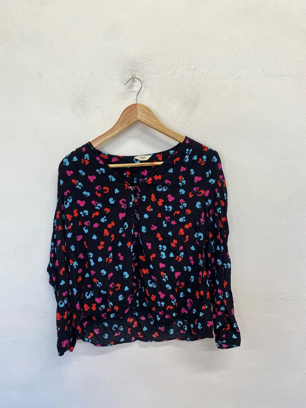 Lovely hush multi spotted black blouse UK 12 KM005