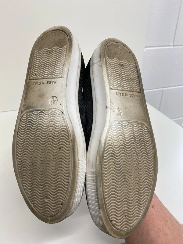 Fabulous Topshop Black faux snakeskin flat form pumps Uk5 ED001