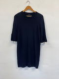 Fabulous COS Fine knit Bell sleeve Dress UKS Navy White trim SA514