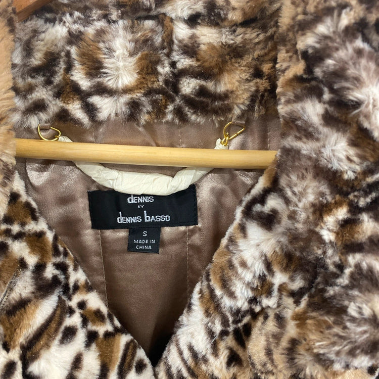 Dennis Basso Faux Fur Animal Print Coat Size S AW002