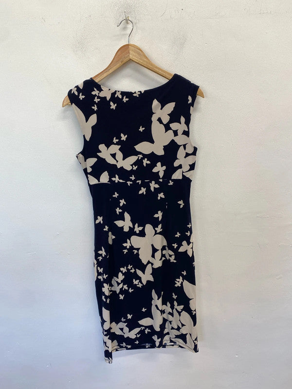Lovely phase eight navy cream floral cowl neck dress UK 14 KM005