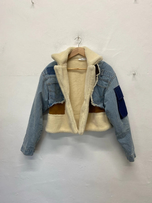 Tatiama Stylish Layered Denim Fleece Jacket Size S AE001