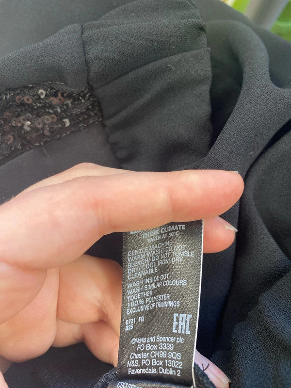 M&S Fabulous Black High Rise Tapered Sequin Trousers UK 12 Short JP001