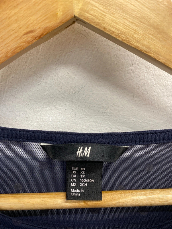 Lovely h&m navy mesh sleeve spotted top UK xs MM005