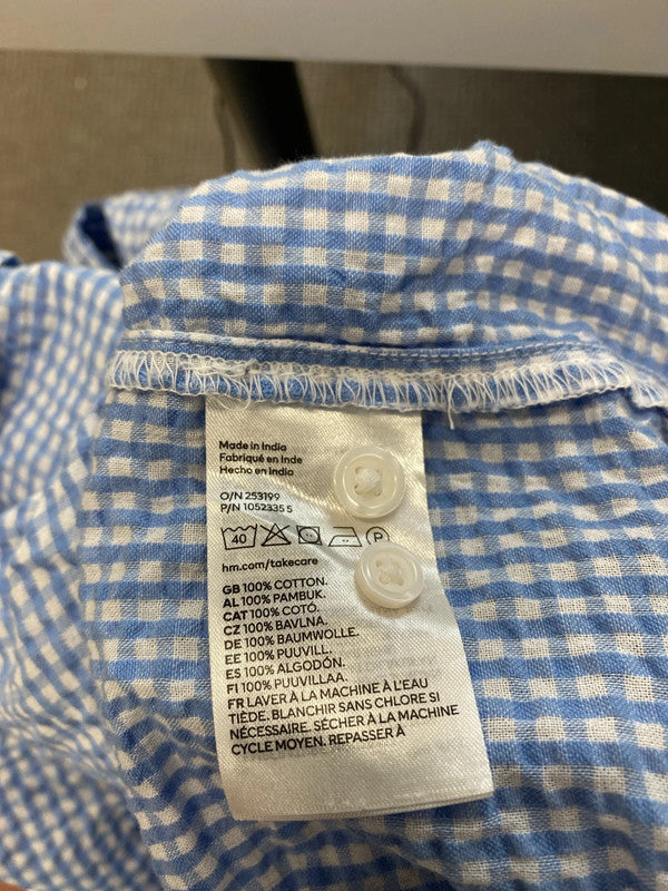 Lovely H&M blue seer sucker checked shirt UK S LB005