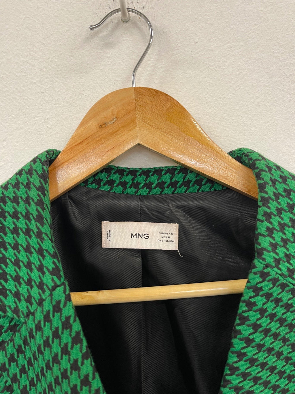 Fabulous MNG Houndstooth double breasted Blazer UkM Green & black KC528