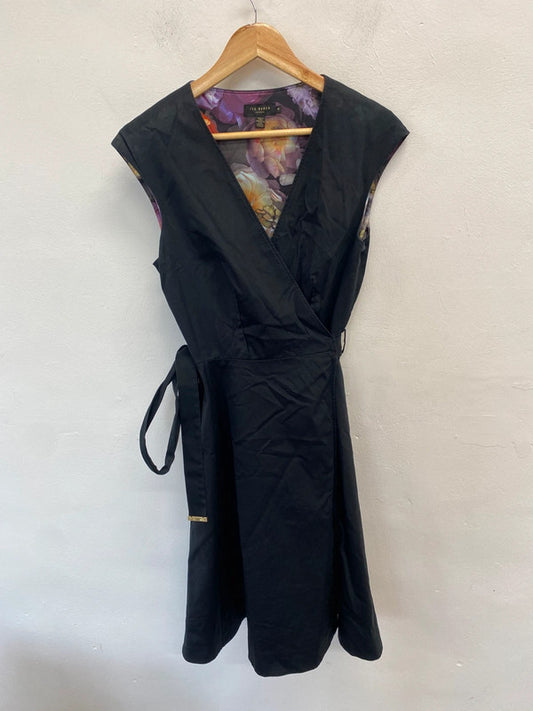Lovely Ted baker sigorni black wrap dress midi UK 14-16 KN003