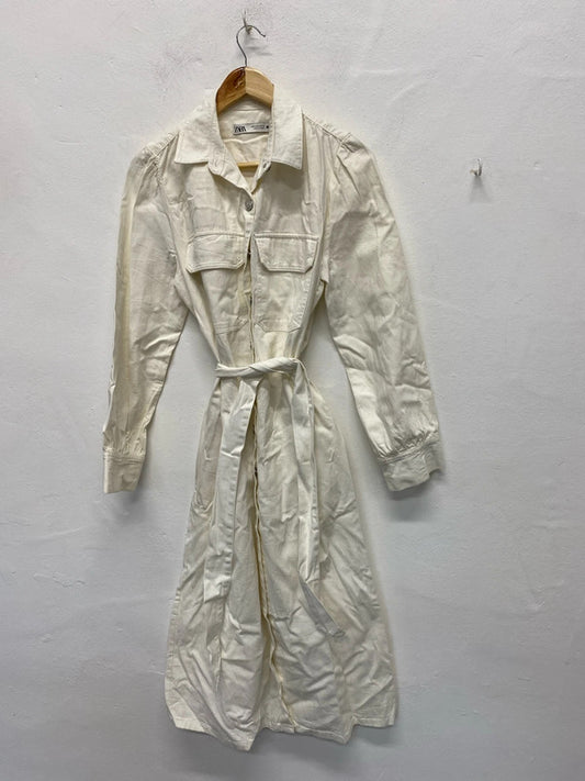 Fabulous Zara Cream Denim Midi shirt Dress UkM KS002