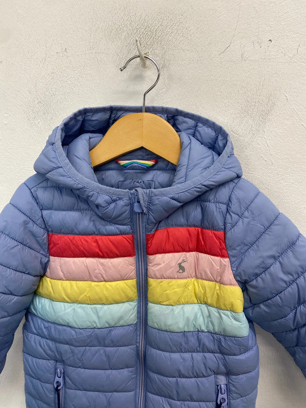 Lovely joules children’s puffer lilac rainbow coat age 5 KN003