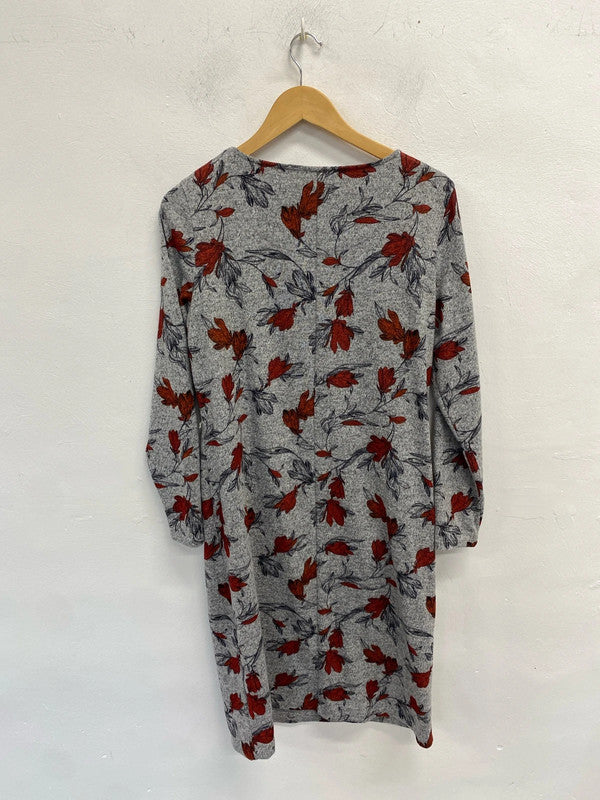 Lovely M&s grey red floral midi dress UK 12 KS003