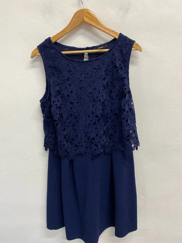 Fabulous George navy lace & textured dress with stretch Uk16 CR002