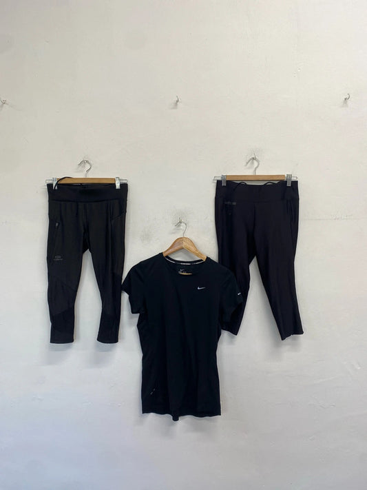 Fabulous trio of gym clothing Nike cropped leggings active tshirt #39 UK M LD003