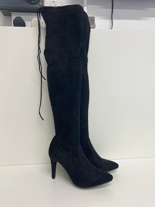 Stunning C’m Paris over the knee faux suede black boots Uk7 KM005