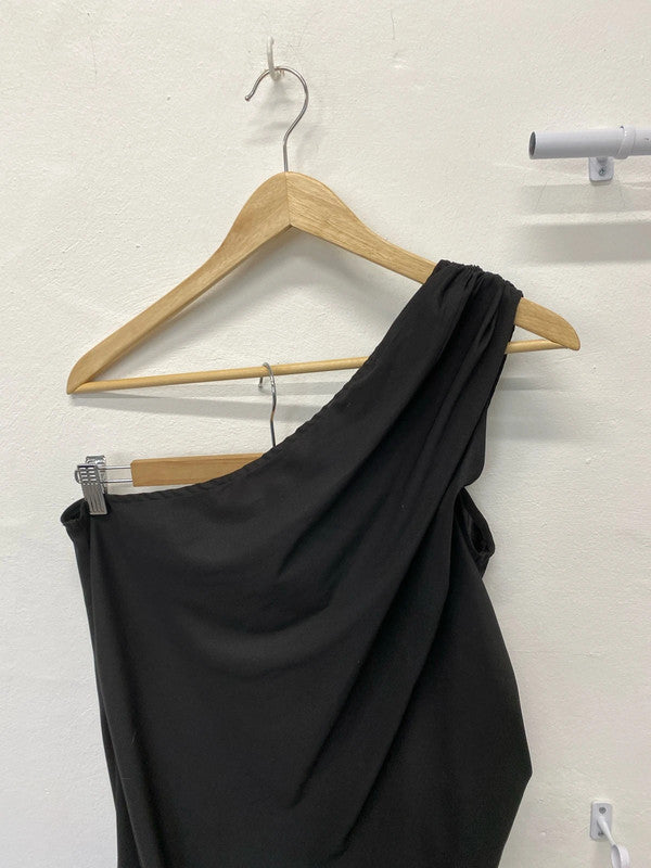 Fabulous loose fit one sided Cazinc the label black Midaxi dress Uk12 SS002