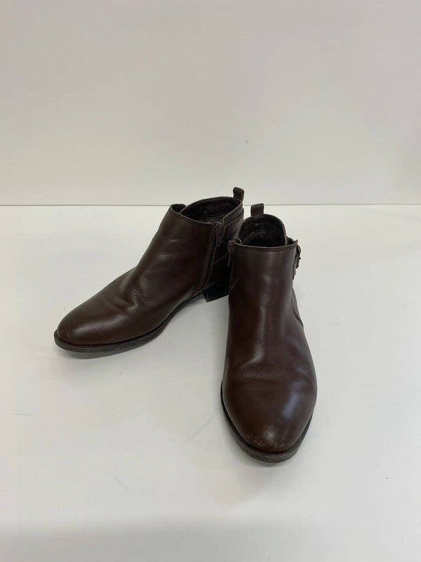 M&S Chic Chocolate Brown Leather Ankle Boots UK 4.5 NC001