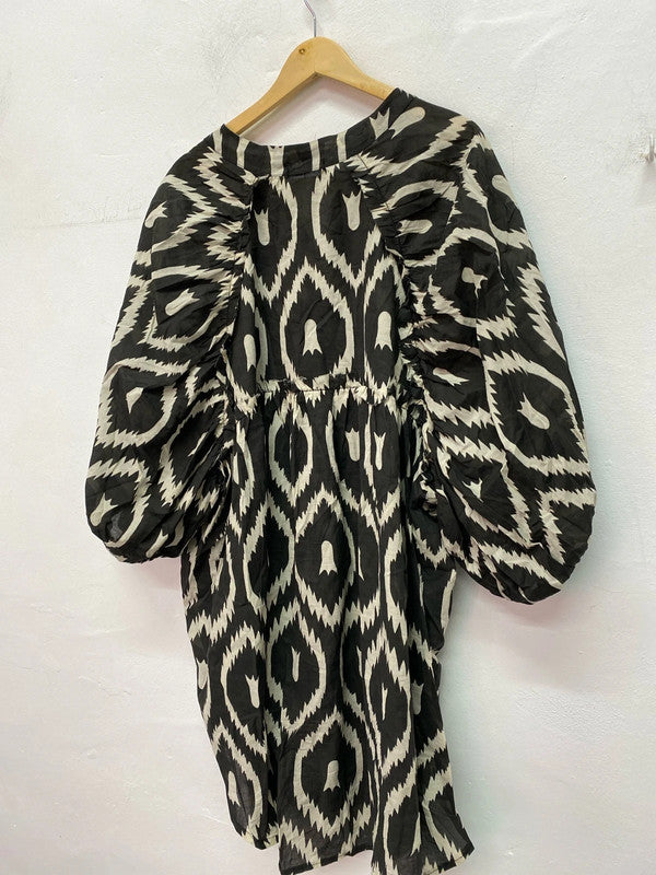 Fabulous Studio Abstract smock puff sleeve shirt mini  dress UkXL IM001