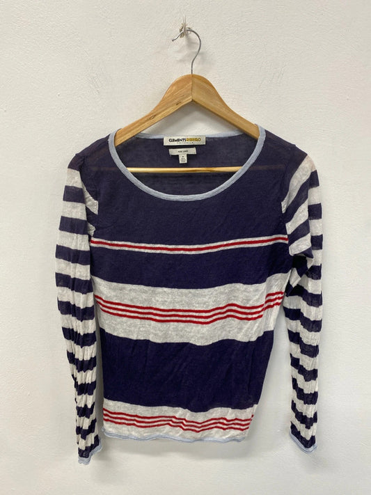 Clements Ribeiro Stylish Navy Sheer Stripe Top Size M AF003