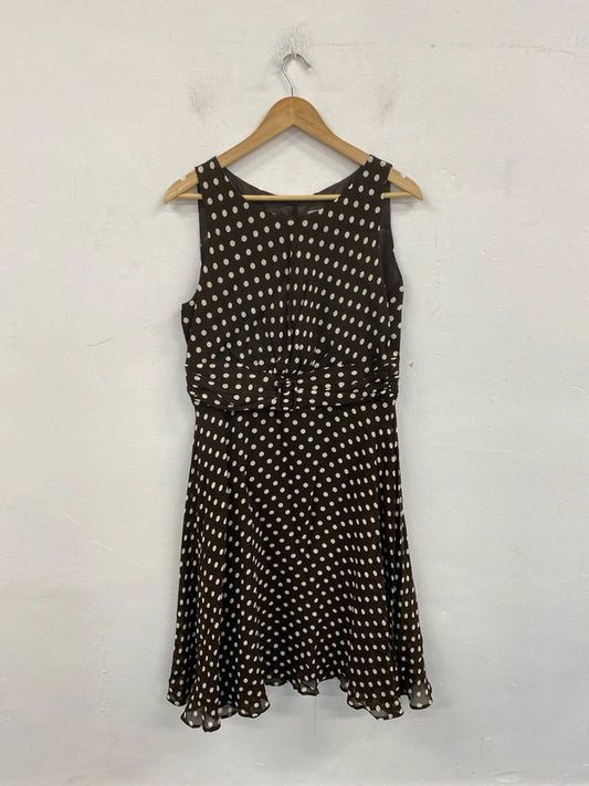 Wallis Elegant Brown & Cream Polkadot Midi Dress UK 14 FR001