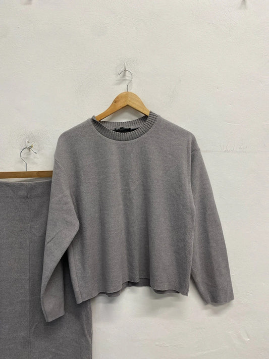 Gorgeous Zara grey knit coord skirt jumper ribbed UK M AO001