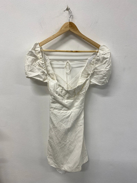Zara Stylish Cream Puff Sleeve Mini Dress Size L KS002