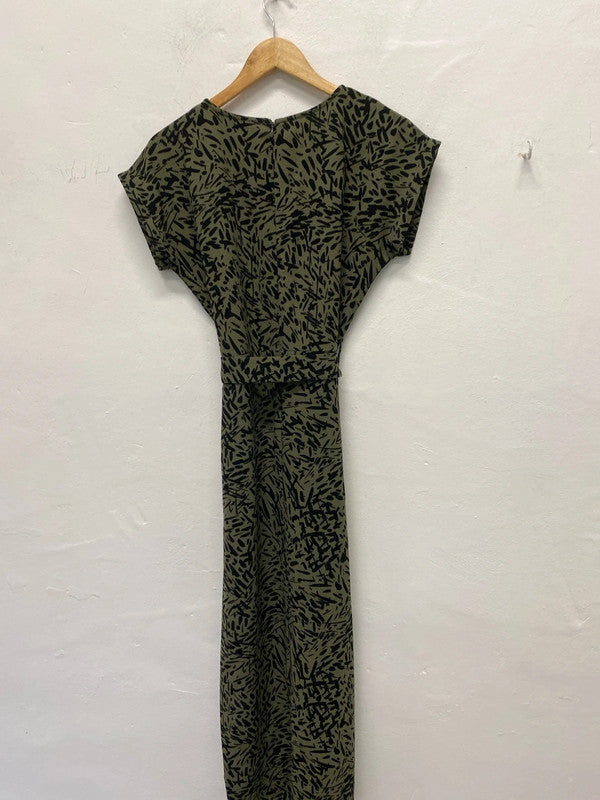 Fabulous Apricot Khaki & black abstract dress Uk10 LD001