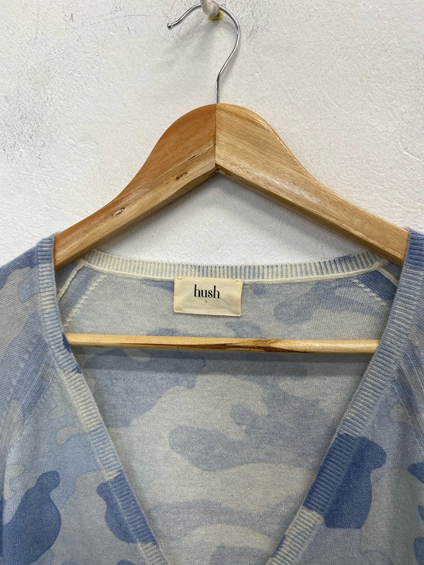 Lovely hush blue white camo jumper wool UK L JP001