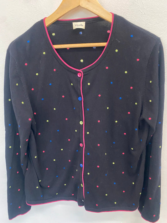 Lovely viyella black multicolour spotted cotton cardigan UK 8 CN001