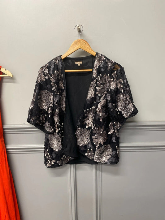 Fabulous M&Co sequinned bolero shrug M black silver KS001