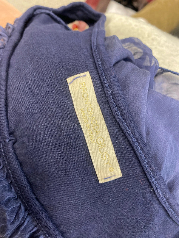 Lovely prontomoda giusy silk navy top UK 12 MM005