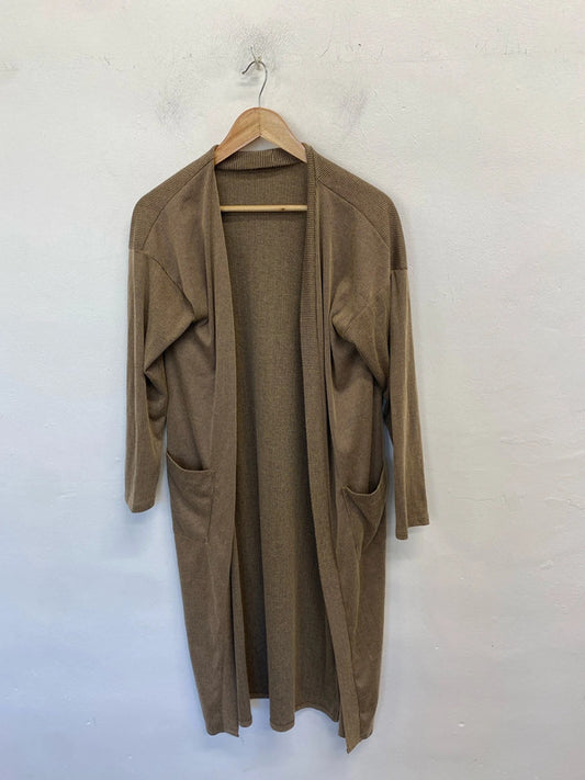 Lovely george longline brown ribbed cardigan UK 12-14 LN001