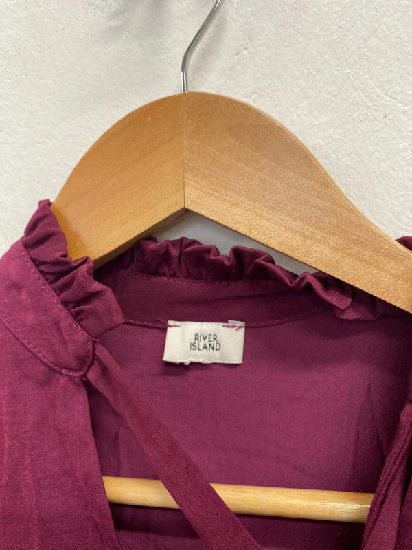 Lovely river island plum tie neck blouse tunic UK S KM004