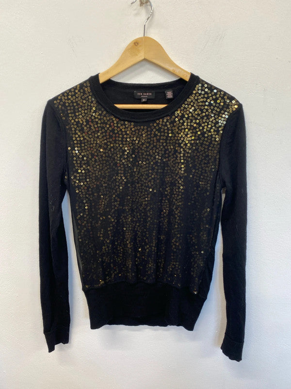 Fun and flirty Ted Baker black with sparkly gold sequins sweater uk 3 JP001