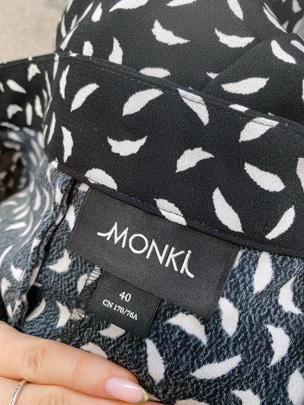 Stunning monki black white pattern wide leg trousers cropped UK 12 ED001