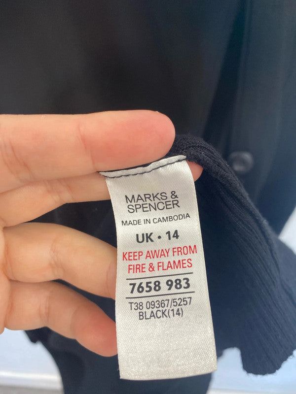 M&S Chic Black Longline Cardigan UK 14 GK002